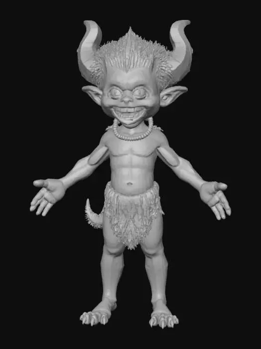3D model for Demon Child with human fractures and improved eyes, orc ears, Monsterous Beastly Face, 3d model, realistic, character, t-pose, handsome, accurate.