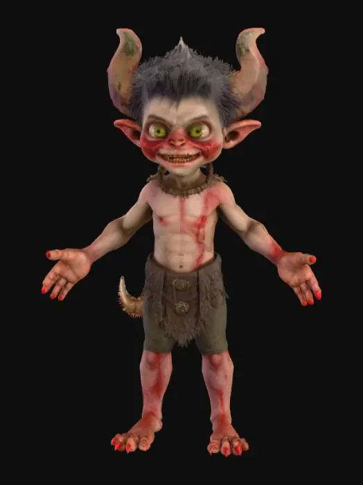 3D model for Demon Child with human fractures and improved eyes, orc ears, Monsterous Beastly Face, 3d model, realistic, character, t-pose, handsome, accurate.