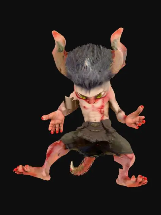 3D model for Demon Child with human fractures and improved eyes, orc ears, Monsterous Beastly Face, 3d model, realistic, character, t-pose, handsome, accurate.