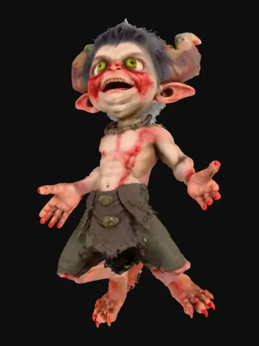 3D model for Demon Child with human fractures and improved eyes, orc ears, Monsterous Beastly Face, 3d model, realistic, character, t-pose, handsome, accurate.