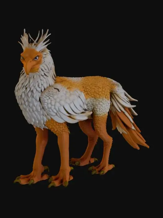 3D model for griffon mythical beast perfect posture clear feathers and  lion's 4 legs photosharp constration realistic accuracy