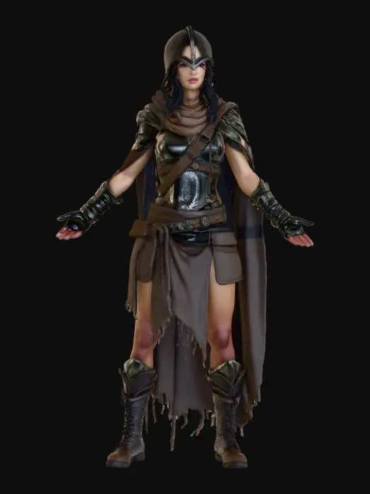 3D model for x-position, heroic warrior, warcry motion picture, dirty and handsome female