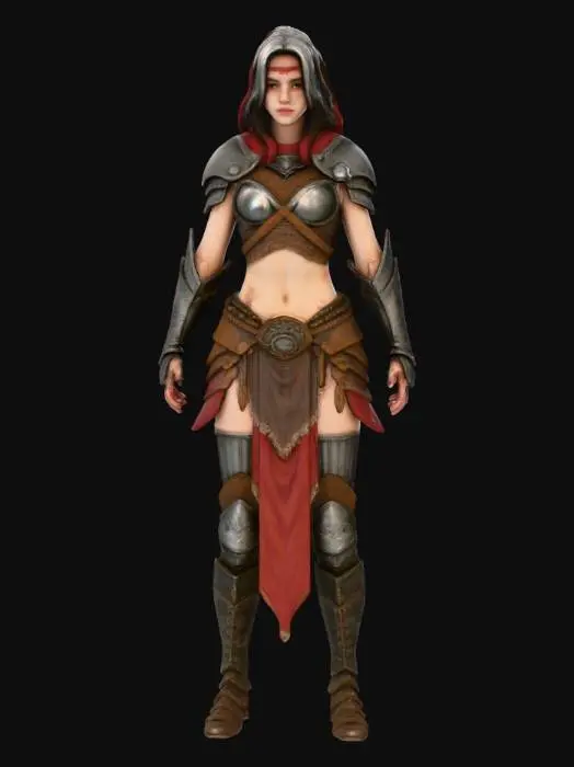 3D model for x-position, heroic warrior, warcry motion picture, dirty and handsome beautiful female