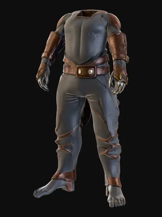 3D model for A standalone 3D model of an equippable item part, specifically a finely crafted vambrace designed for a female character. The vambrace is made of polished, dark fantasy-style metal with subtle etched patterns and a secure, adjustable leather strapping system. It is presented in a neutral pose, isolated from any character or background, showcasing its intricate details and ready for integration into a game.