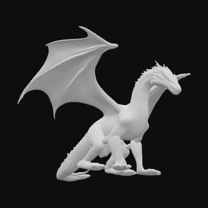 3D model for A formidable, lean dragon exhibiting the classic predatory appearance of a wyvern. Its powerful, two-legged body is covered in tough, desaturated olive-green scales with a subtly rough texture, transitioning to a lighter, dull beige on its underbelly. Large, leathery wings, serving as its primary forelimbs, stretch with taut, semi-translucent membranes, detailed with visible veins. A long, serpentine neck supports an angular, reptilian head featuring sharp snouts and small, piercing eyes. Its whip-like tail ends in a bony, pointed barb.