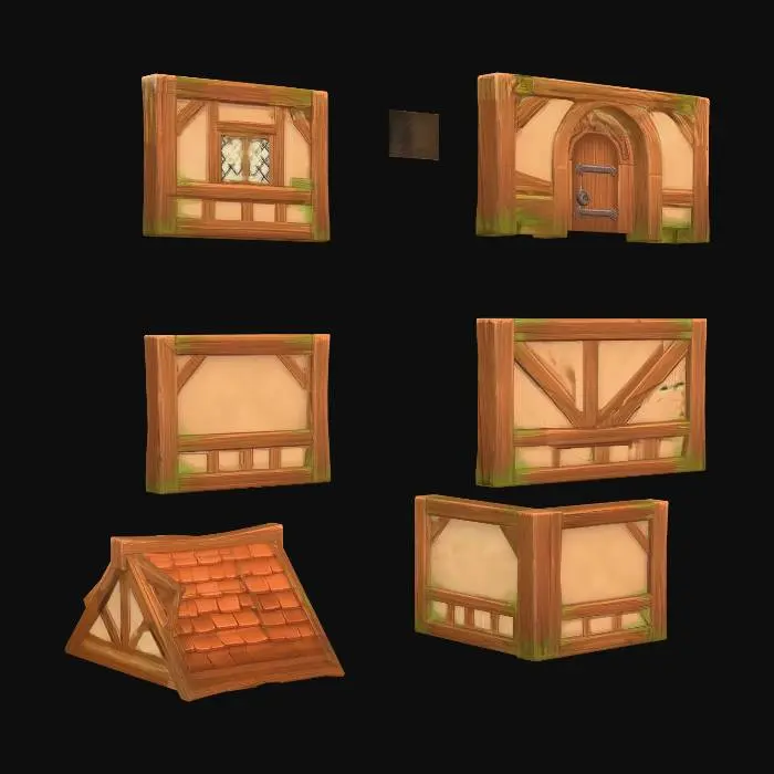 3D model for Timber Cottage Door and Wall Set