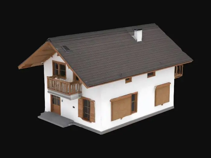 3D model for realistic high quality austrian residential home 2 stories, gable roof, white walls