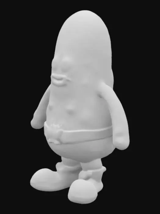 3D model for Silly Pickle Plushie with a smiley face, wearing a skull belt and purple sneakers