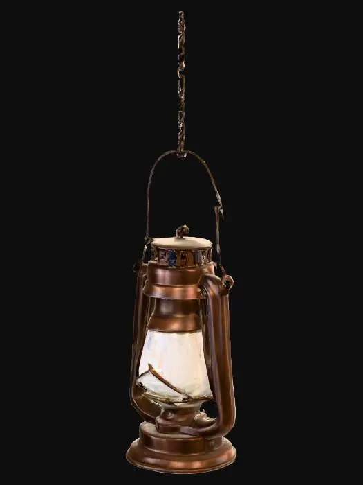 3D model for classic wooden lamp hanging from a wooden structure within a dense, mystical forest. earthy colors, warm candlelight creating intricate shadows on trees/fog. Photorealistic 4K, Blender Cycles. Evokes serene isolation.