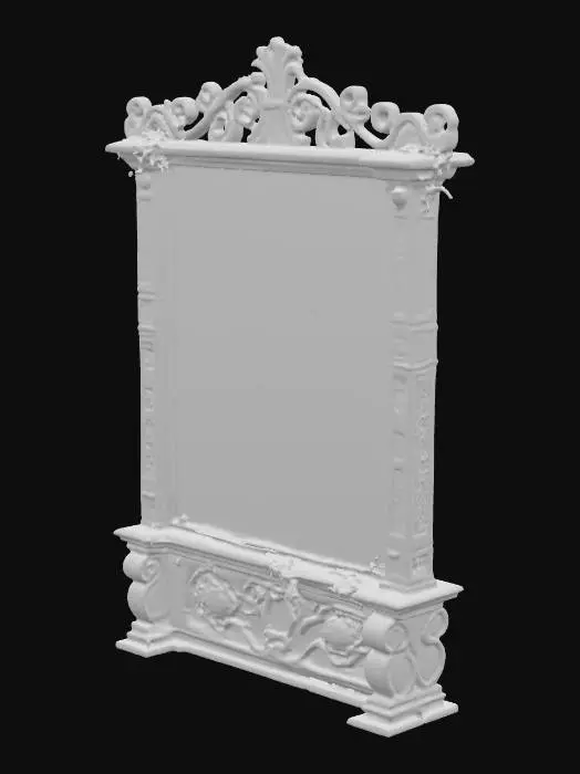 3D model for A massive leaderboard board standing in the middle of a forest clearing, built from sturdy dark wood and reinforced with thick iron frames. The board surface is wide and divided into neat rows and columns, clearly displaying the Top Leaderboard with engraved names, ranks, and scores painted in bold black lettering. The edges of the board are decorated with simple carved patterns to give it character, while the wooden posts are firmly planted into the ground with moss and small plants growing around the base. Sunlight filters through the tall trees, casting natural shadows across the leaderboard, giving it a grounded and realistic look.