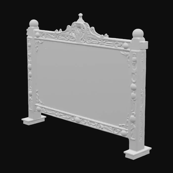 3D model for A massive leaderboard board standing in the middle of a forest clearing, built from sturdy dark wood and reinforced with thick iron frames. The board surface is wide and divided into neat rows and columns, clearly displaying the Top Leaderboard with engraved names, ranks, and scores painted in bold black lettering. The edges of the board are decorated with simple carved patterns to give it character, while the wooden posts are firmly planted into the ground with moss and small plants growing around the base. Sunlight filters through the tall trees, casting natural shadows across the leaderboard, giving it a grounded and realistic look.