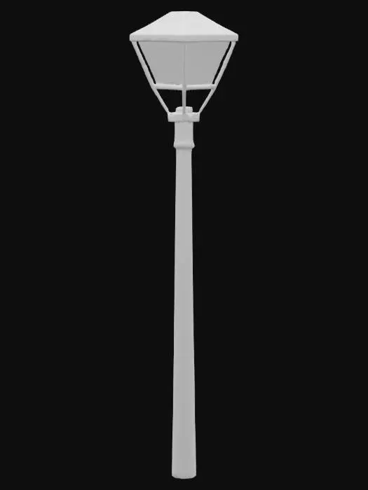 3D model for Low poly street lamp, simple geometric shapes, solid colors, minimalistic design, soft lighting.