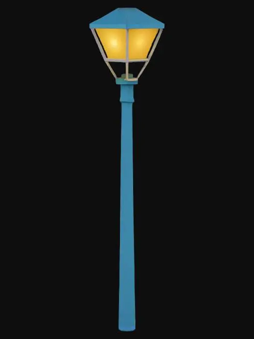 3D model for Low poly street lamp, simple geometric shapes, solid colors, minimalistic design, soft lighting.