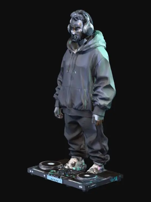 3D model for human Dj, full body,  with headphones. Reference low poly.