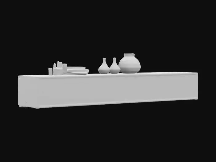 3D model for Modern TV Unit Elegance with two white vases and a stack of books on top