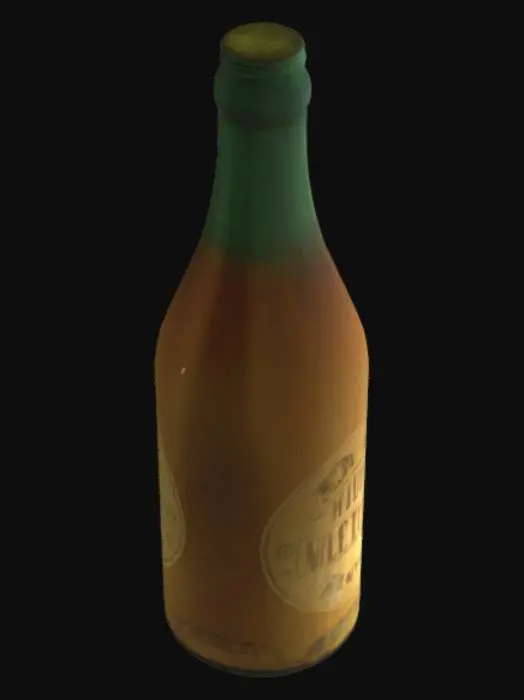 3D model for old look glass bottle with detailed glass texture.