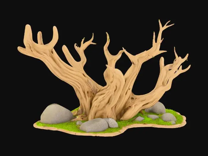 3D model for High quality, little moss, driftwood, 1 object, various shapes, webtoon style, low contrast
