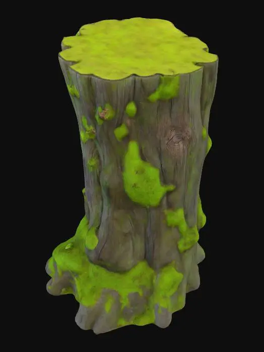 3D model for stylized tree stump, nature assets, mossy stump,