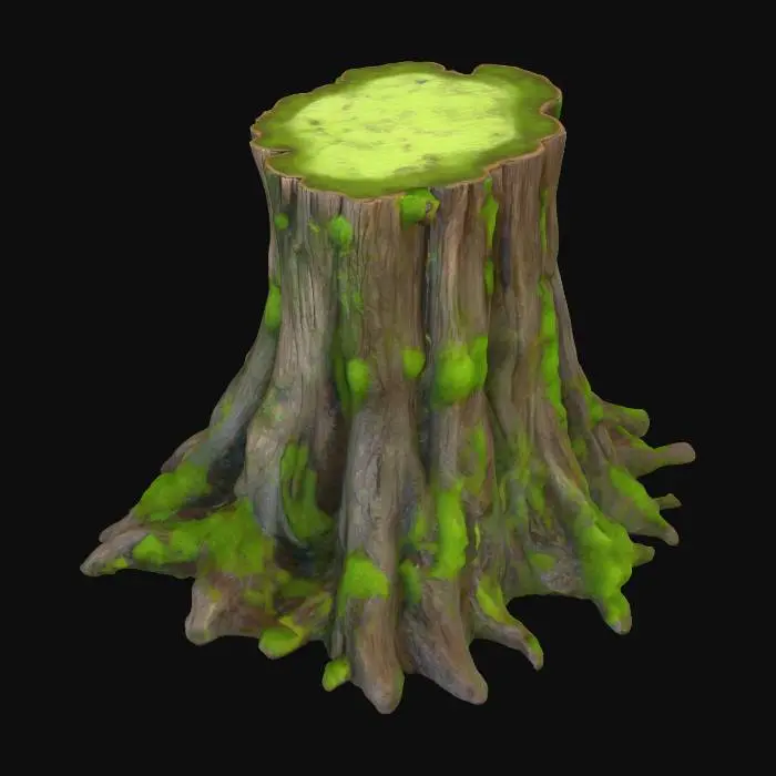 3D model for stylized tree stump, nature assets, mossy stump,
