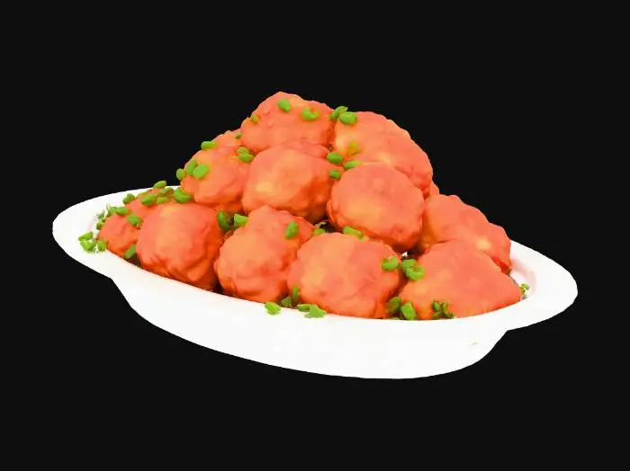 3D model for Panda Express orange chicken and rice in a to-go white plate