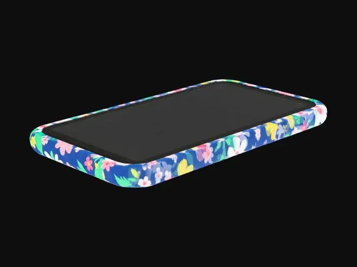3D model for Samsung phone with a blue phone case with flowers with a black screen