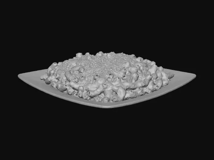 3D model for macaroni and cheese on a white square sized plate