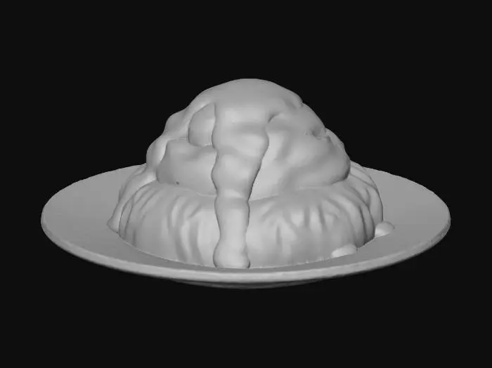 3D model for white mashed potatoes and brown gravy on a small white round plate