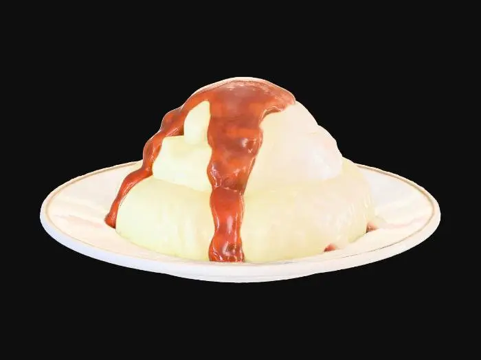 3D model for white mashed potatoes and brown gravy on a small white round plate