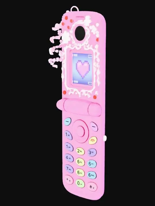 3D model for old school pink girly long flip phone