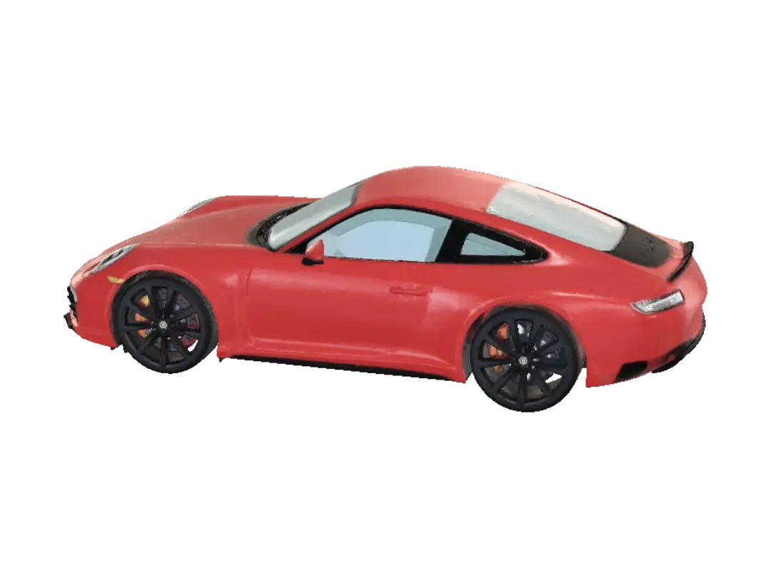 A stunning red Porsche 911 sports car with glossy metallic red paint, sleek… 3D model, vytvořený pomocí AI