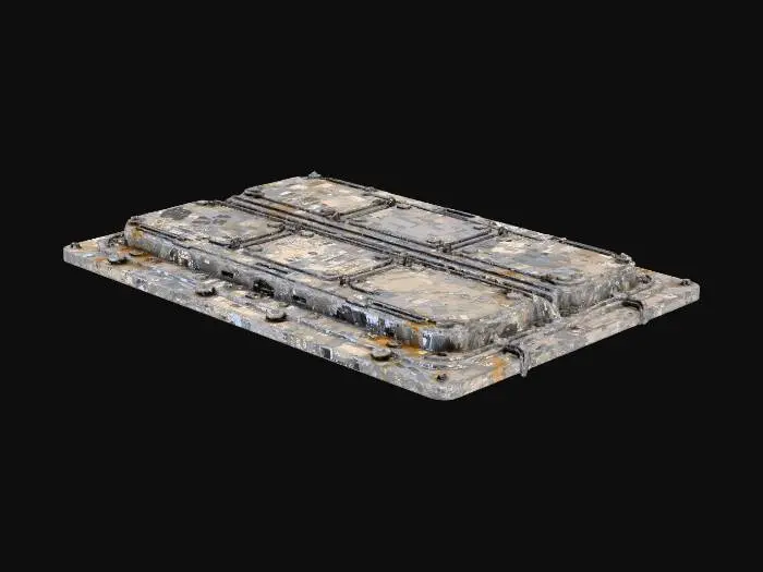 3D model for Standalone sci-fi road/walkway panel featuring dedicated recessed mounts for neon signage or hologram bars. Clean geometric divisions, tech seams, small anchor sockets along the sides. Futuristic urban style. No environment, no background. Single modular tile designed to integrate lighting elements later.