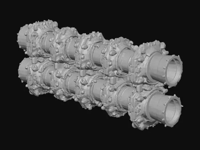 3D model for Standalone modular central road spine panel featuring exposed reinforced conduits running along the middle. Long rectangular plate with open cable channels, armored casings, small access ports, and vented sections. Futuristic infrastructure look. No environment or ground. The panel must work as a centerpiece for multi-lane roads. Slight asymmetry for realism.