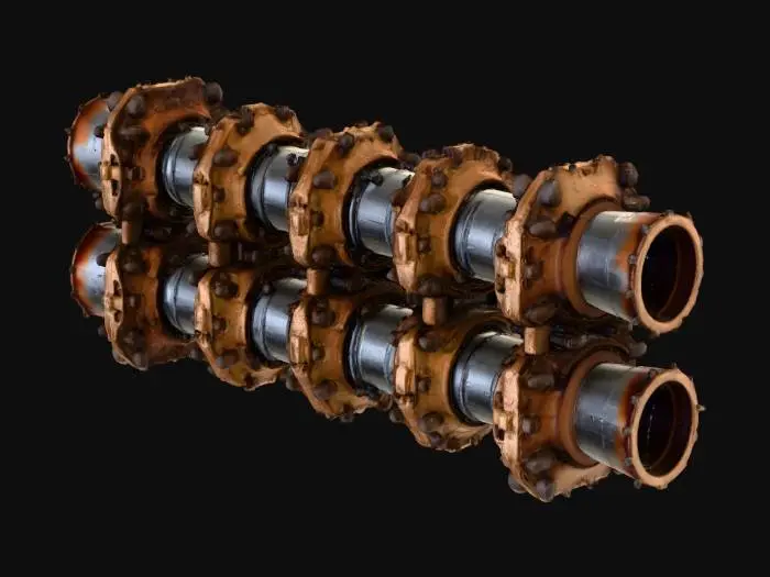 3D model for Standalone modular central road spine panel featuring exposed reinforced conduits running along the middle. Long rectangular plate with open cable channels, armored casings, small access ports, and vented sections. Futuristic infrastructure look. No environment or ground. The panel must work as a centerpiece for multi-lane roads. Slight asymmetry for realism.