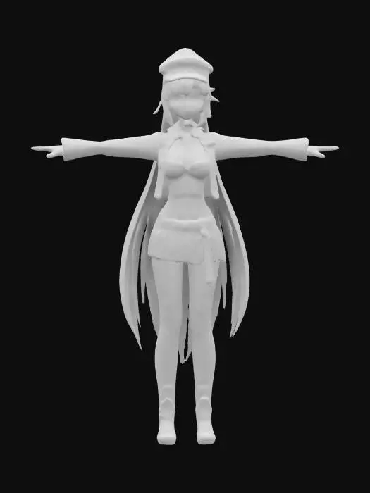 3D model for Stylized anime Makima as a WWII femme fatale. Long orange hair flows under a black officer’s cap, red eyes glint with wisdom. Wears a revealing German WWII black uniform: cropped jacket, short skirt, thigh-high stockings, and heeled boots. T-pose, full body, arms away from body. No weapon. High-res PBR textures, vibrant accents, detailed face with subtle smirk. Sexy yet commanding. Optimized for animation, #women#