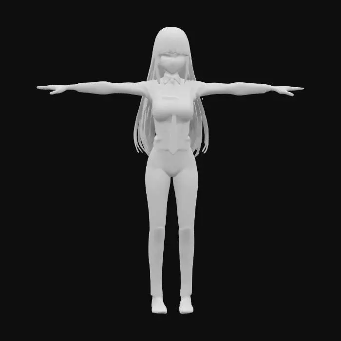3D model for Makima CHARACTER FROM from chainsaw-man anime,waring a white long-sleeved shirt, a black tie, black pants, T-pose, Full Body, arms away from body, Anime-style #women#