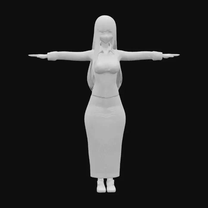 3D model for Makima CHARACTER FROM from chainsaw-man anime, T-pose, Full Body, arms away from body, #women#