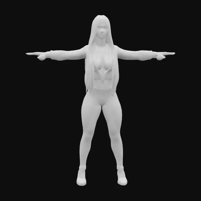 3D model for Ultra-realistic 3D model of Ashley Graham from Resident Evil 4 Remake as a mystical businesswoman. She has long blonde hair with neon green glowing tips, large decolletage, wearing a solid black business suit with subtle glowing runes. T-pose, full body, arms away from body. High-res PBR textures with glowing hair and skin effects. Detailed face with commanding expression. Suitable for fantasy RPGs, #game figure#