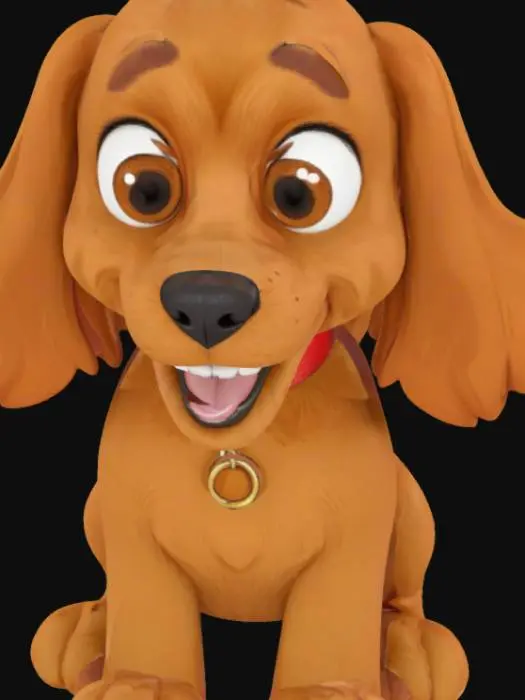 3D model for a ginger-colored cocker spaniel dog cartoon character wearing a collar