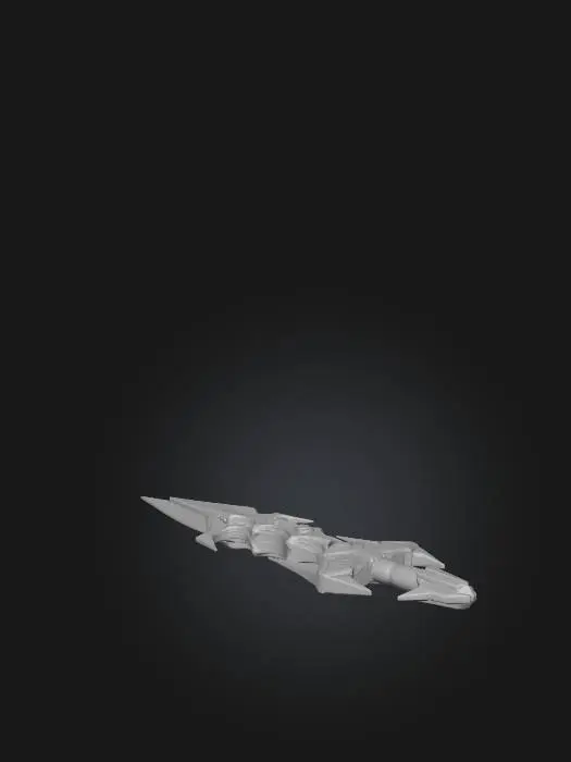 3D model for A jagged, dual-bladed staff with a vibrant, graphic novel look. Each sharp edge boasts thick, dark outlines, enhancing its imposing, angular structure. The weapon’s body is a combination of tarnished industrial steel and scuffed, bright yellow polymer, showing extensive wear like faded paint and deep gouges from impacts. Its tactile quality suggests a weighty, expertly constructed tool, enduring countless skirmishes while remaining fully functional.