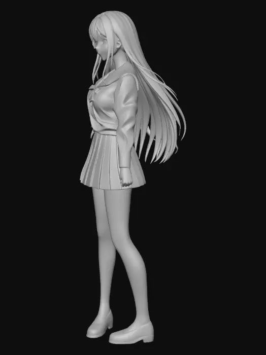 3D model for The model should look like Ayano from Yandere Simulator but more detailed and with a mature face. Anime girl, thin eyes, sharp expression on her face.