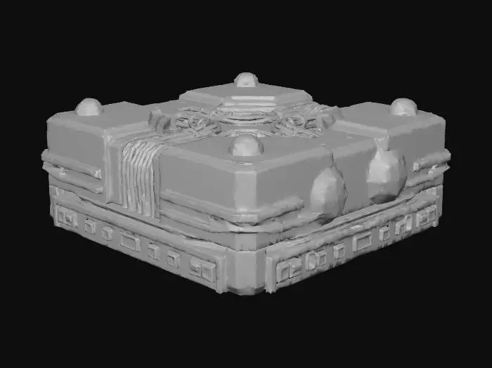 3D model for A precision-engineered, futuristic CPU optical fiber interconnect, its robust chassis formed from polished gold, platinum alloys, and rare earth metals, with nanoscale-integrated diamonds. An array of scientifically optimized optical sensors and faceted lens elements creates a high-speed, glowing circuit pattern for efficient data transfer. Rendered with sharp cell-drawn outlines, clean non-PBR Phong primary colors, functional pulsing emissive spheres, dynamic green/amber/blue status LEDs, and a subtle thermal gradient overlay.
