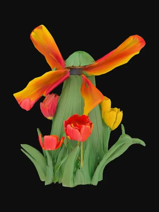 3D model for a dutch windmill made of tulips
