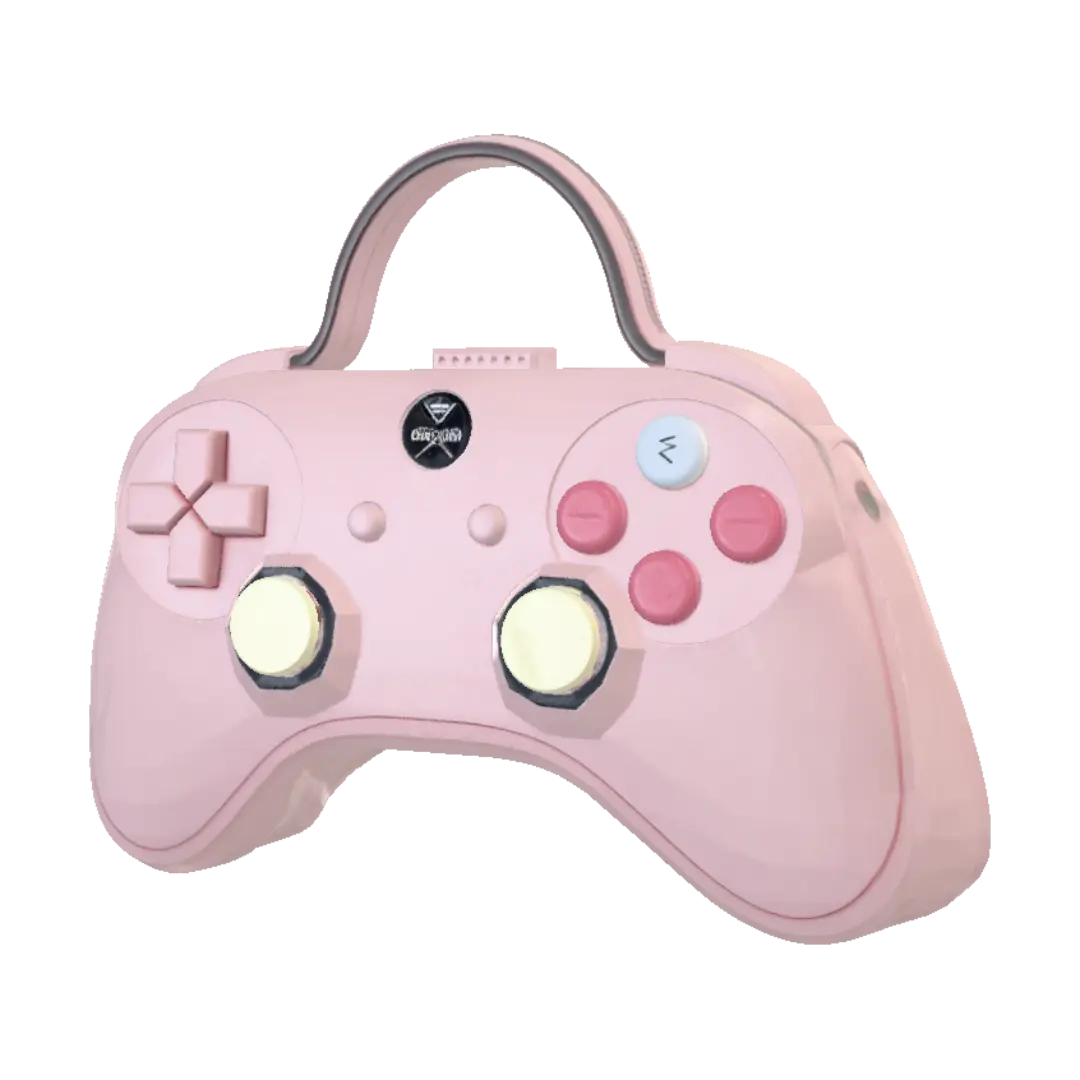 cute game controller shaped purse, pastel pink, glossy plastic buttons 3D model, vytvořený pomocí AI