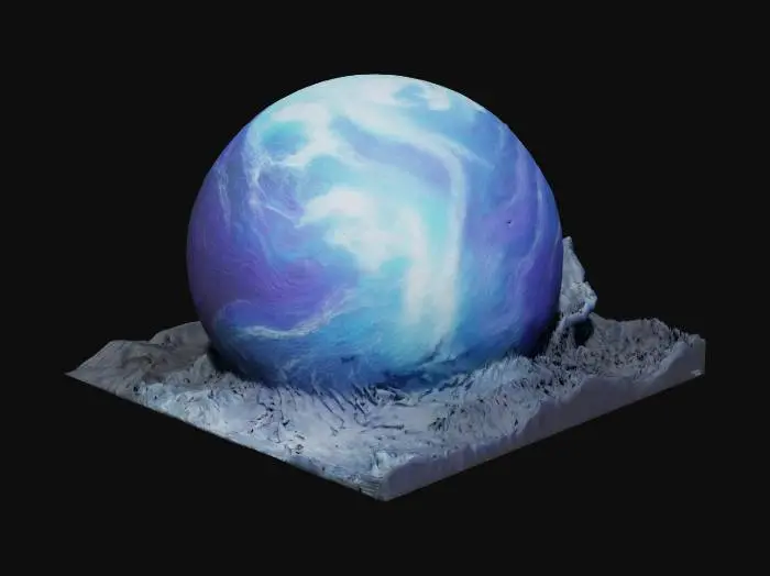 3D model for (Name: Abyssion)
A dark oceanic planet with stormy waves of blue, violet and black. The planet is partially illuminated by a distant star, creating a dramatic light effect. Water texture looks dense and otherworldly. 3D realism, ultra-detailed planet, galactic lighting