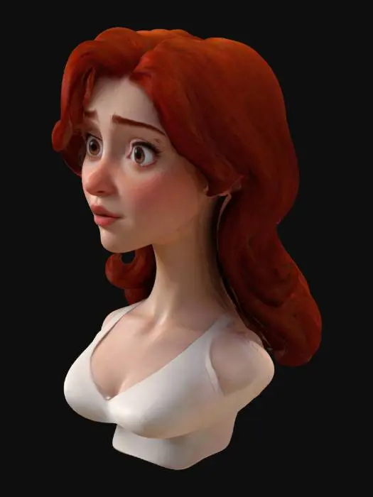 3D model for Beautiful female bust style realistic deeply refined detail extremely sharp beautiful with a strong proud exasperation, #women#,  red hair
pixar style 
