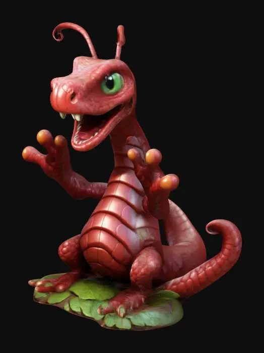 3D model for Red Beanstalk Wurm for Dungeons & Dragons. Attack pose.  Chibi art style. Highly stylized. Bold embossed and engraved detail. Well-defined edges. Chunky sculpted detail. High resolution.

pixar style
