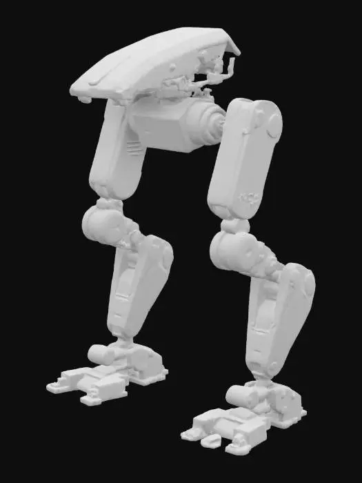 3D model for Articulated Legs: "Create a three-segment articulated leg with visible actuators and a reinforced mechanical structure."