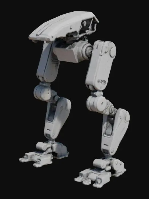 3D model for Articulated Legs: "Create a three-segment articulated leg with visible actuators and a reinforced mechanical structure."