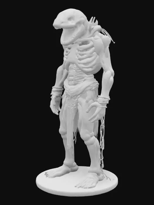 3D model for (Name: The Sea Leper)
A skeletal hybrid of man and shark, mouth wide open, teeth corroded by salt, empty eye sockets glowing faint blue. Rotted wood, rusty chains, and seaweed hang from its ribs — a cursed relic of the deep.