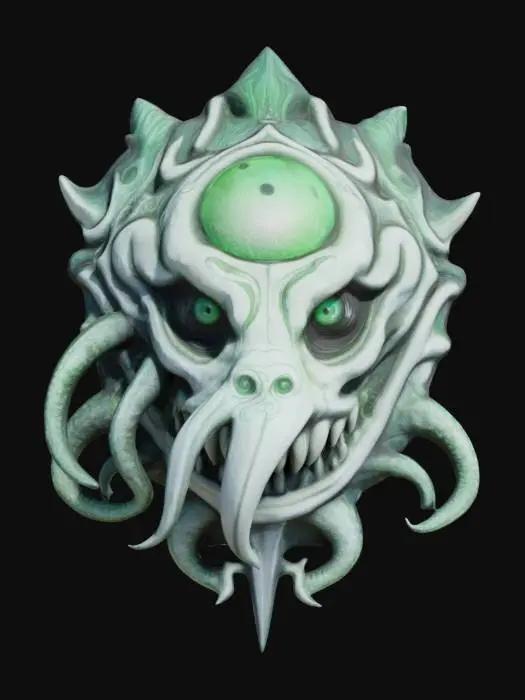 3D model for (Name: The Leviathan's Eye)
A monstrous sea-beast's head with a single, glowing green eye set deep into its forehead. Stylized tentacles curl around the bow, carved with twisting detail and faded sea-sigil etchings.